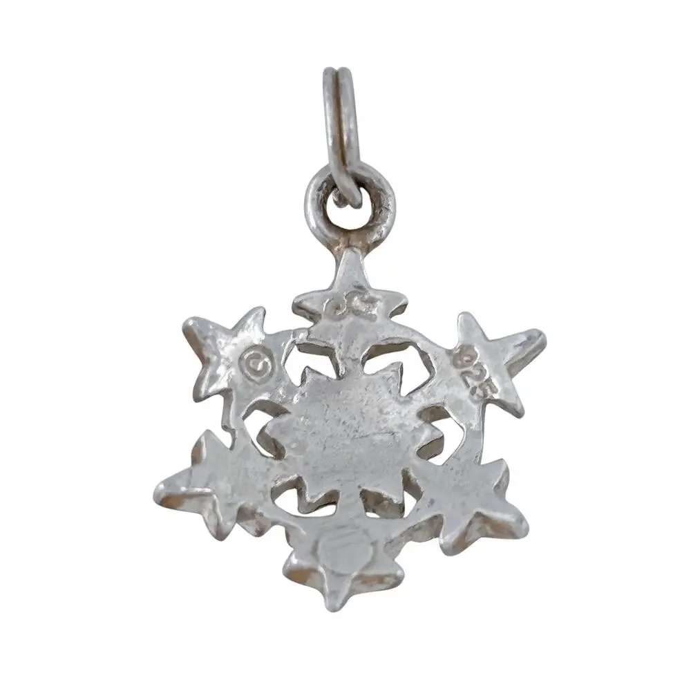 Vintage Sterling Silver 925 Blue Crystal Snowflake Pendant